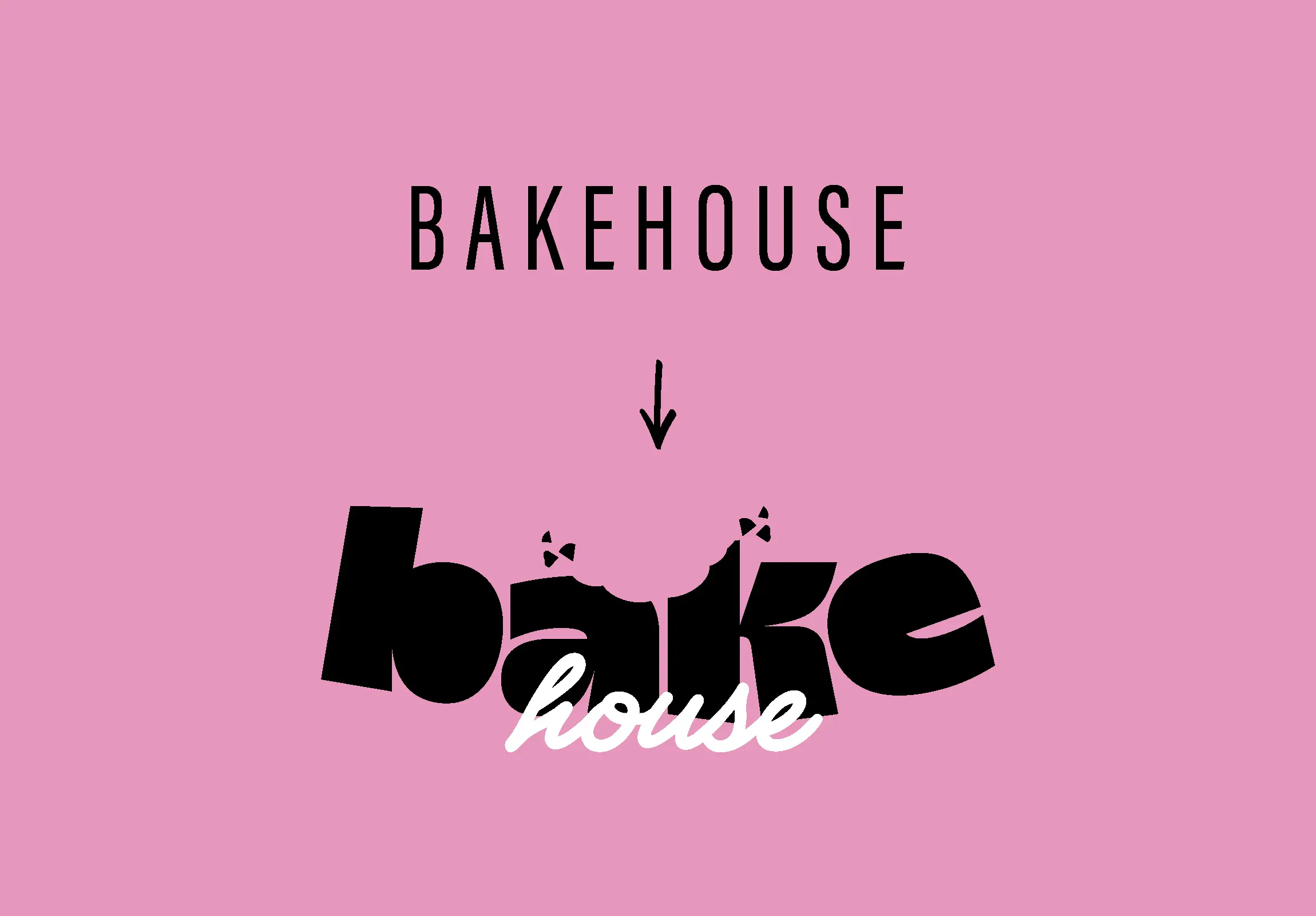 Il logo Bakehouse prima e dopo il restyling: dal lettering lineare al marchio rosa e nero con lettere piene